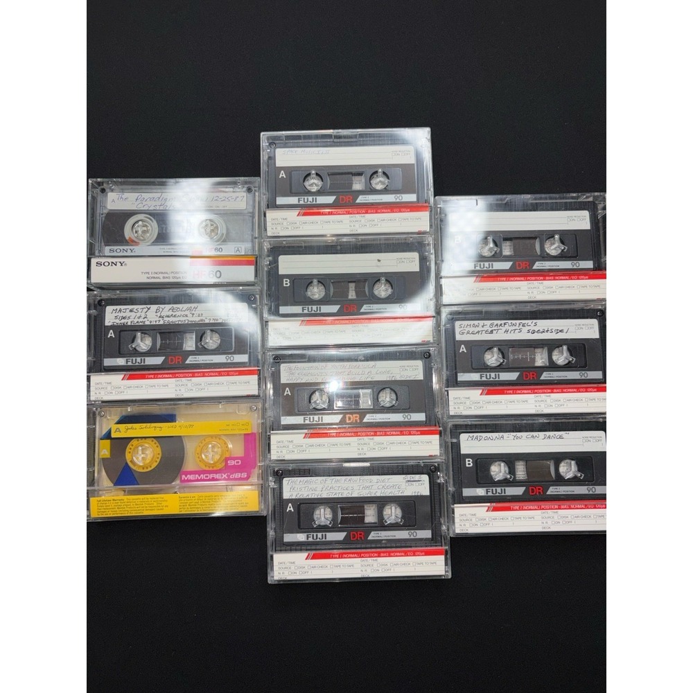 Lot Of 10 Gently Used Audio Tapes 8 Fuji DR 90 Tapes 1 Sony 1 Memorex‎ With Box